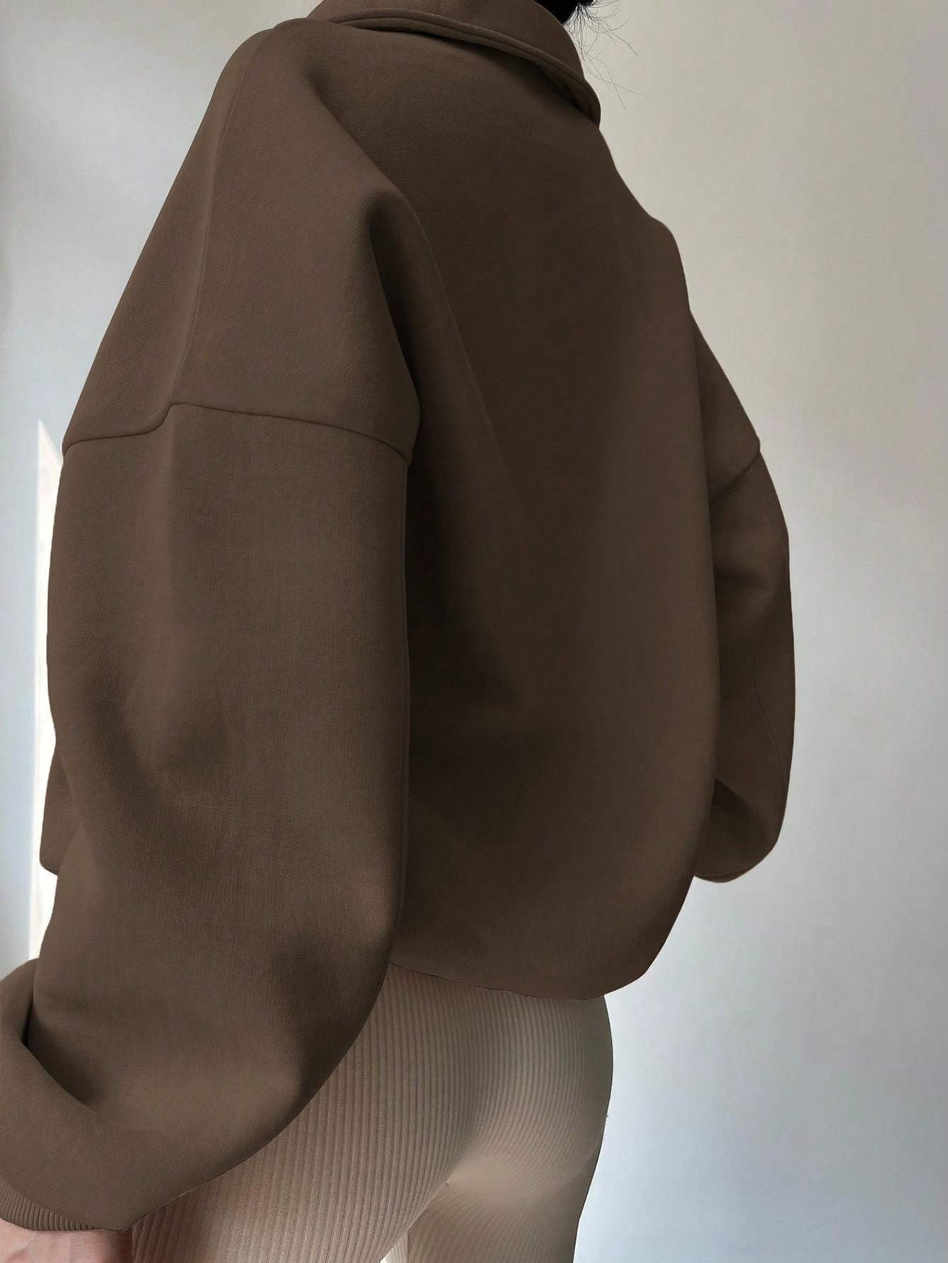 Women Plain Front Zipper Long Sleeve Simple Hoodie