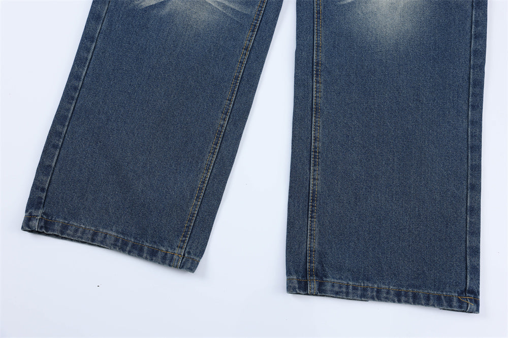 Washed White Wide-leg Denim Trousers For Men