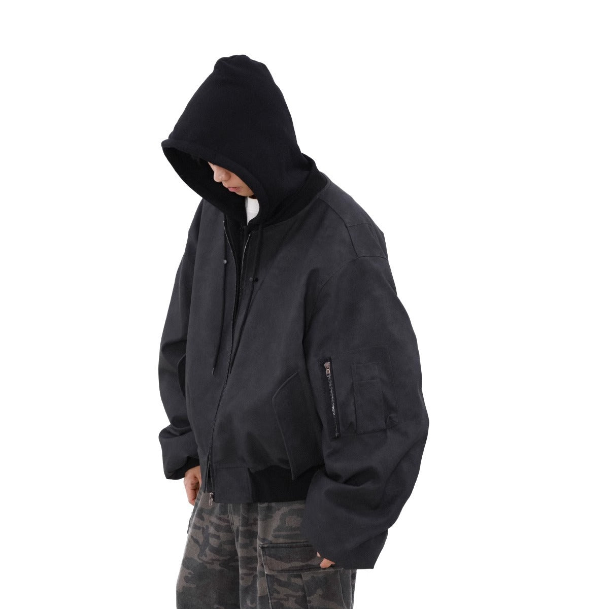 Loose Casual Hooded Coat Idle Style False Two-piece Jackets