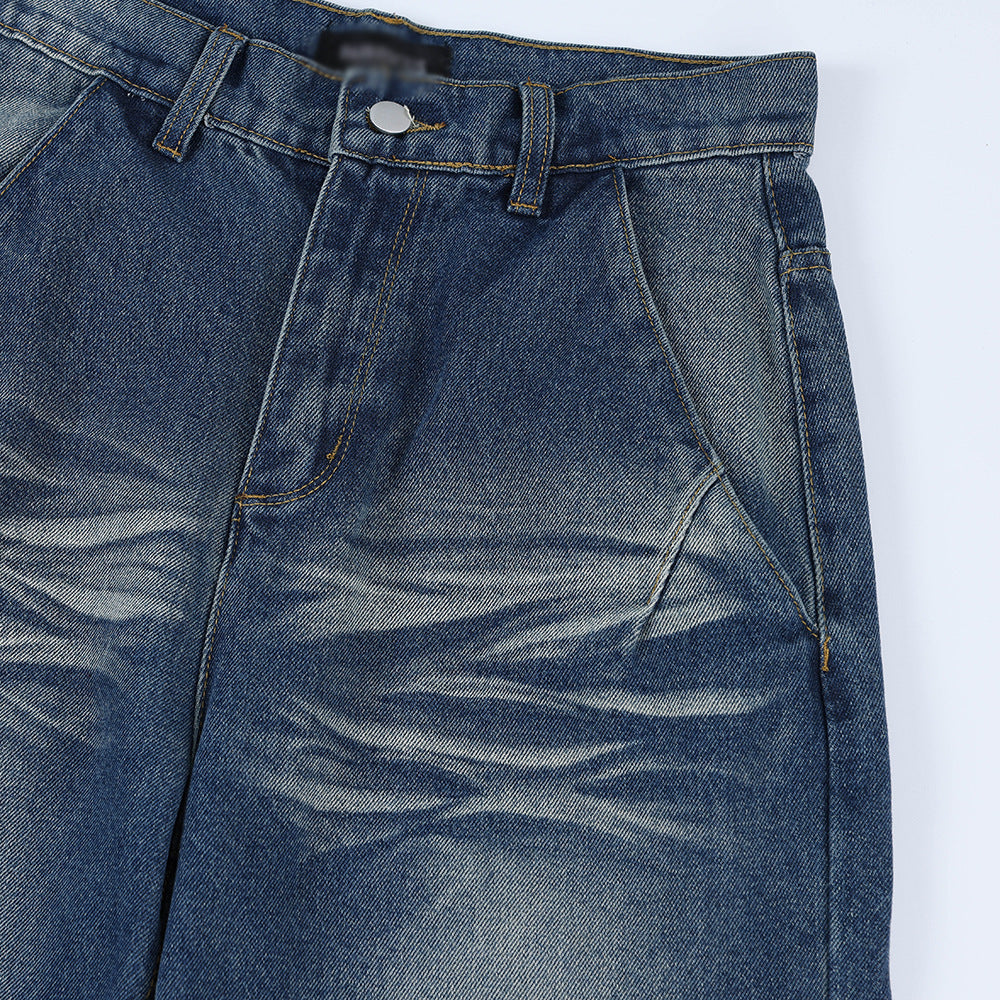 Washed White Wide-leg Denim Trousers For Men