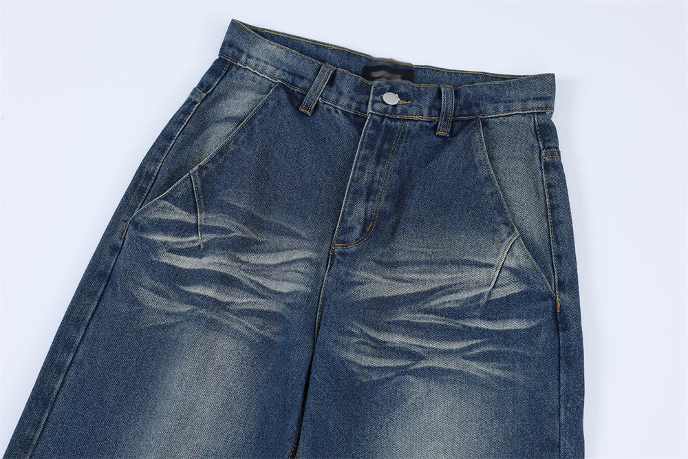 Washed White Wide-leg Denim Trousers For Men