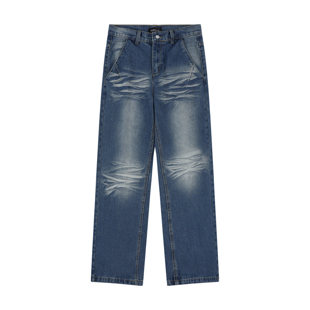 Washed White Wide-leg Denim Trousers For Men