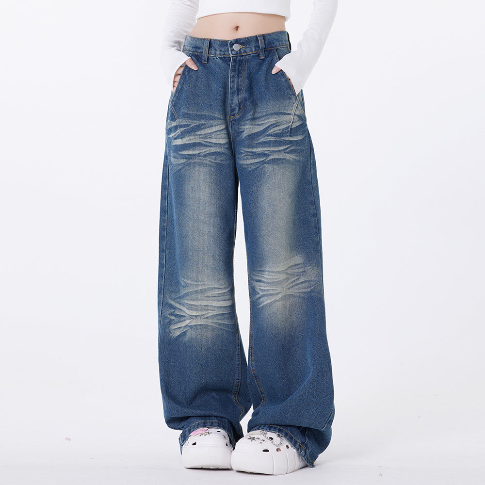 Washed White Wide-leg Denim Trousers For Men