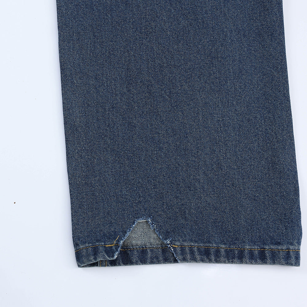 Washed White Wide-leg Denim Trousers For Men