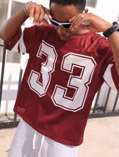 Summer Men's Mesh Sports Jersey T-shirt Round Neck Loose Fashion Street Wear Hip Hop Style Short Sleeve