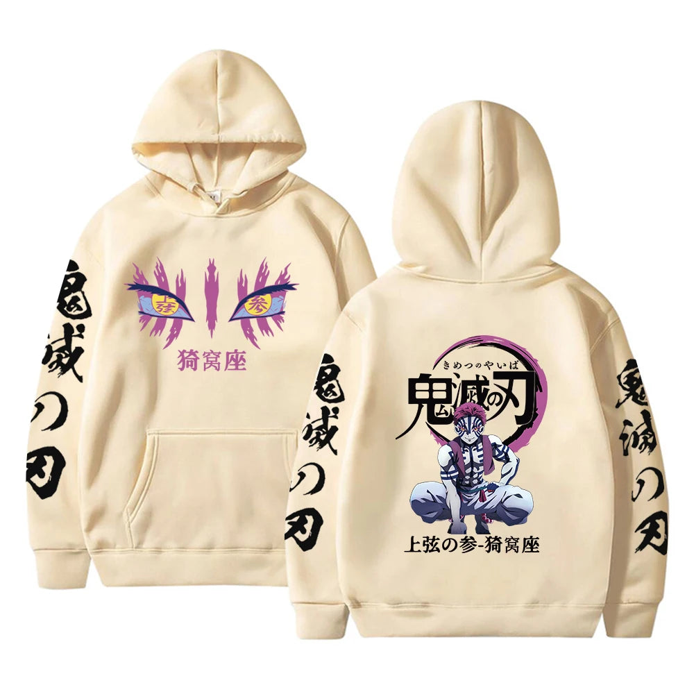 Japanese Anime Demon Slayer Hoodies for Men Akaza Manga Graphic