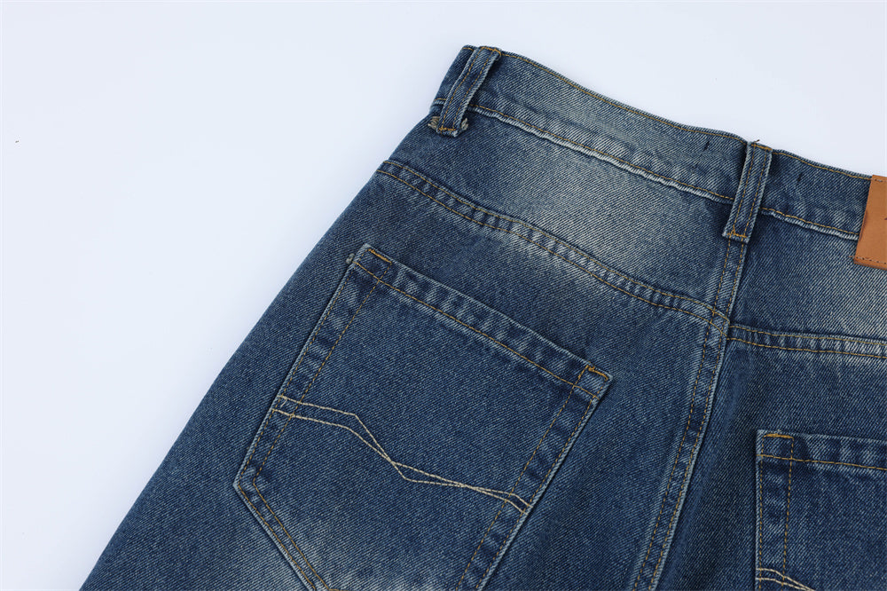 Washed White Wide-leg Denim Trousers For Men