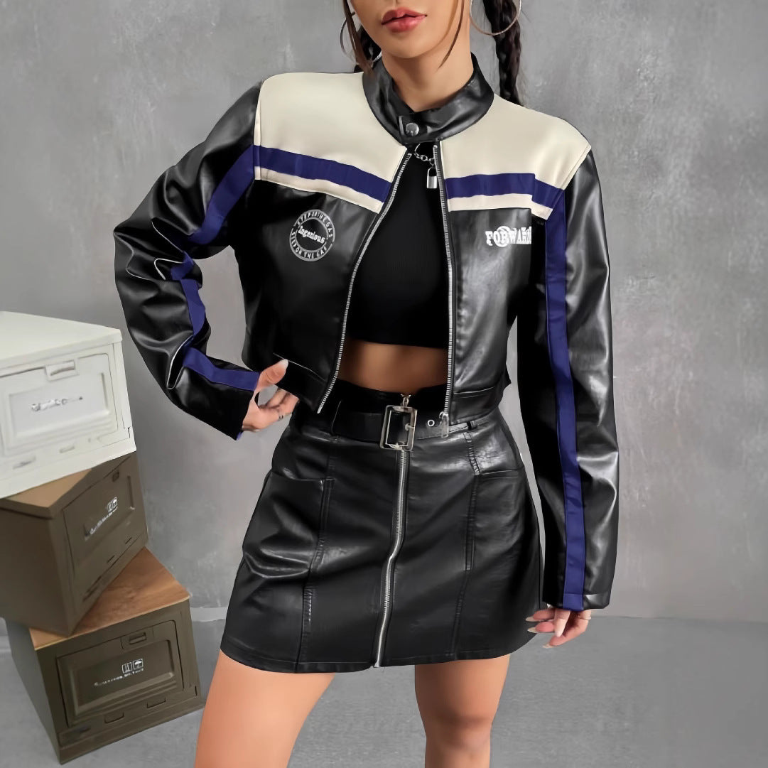 Striped Zipper Coat For Women
