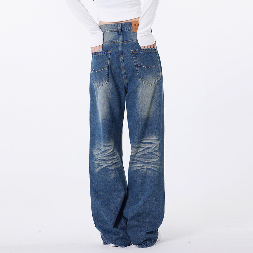 Washed White Wide-leg Denim Trousers For Men